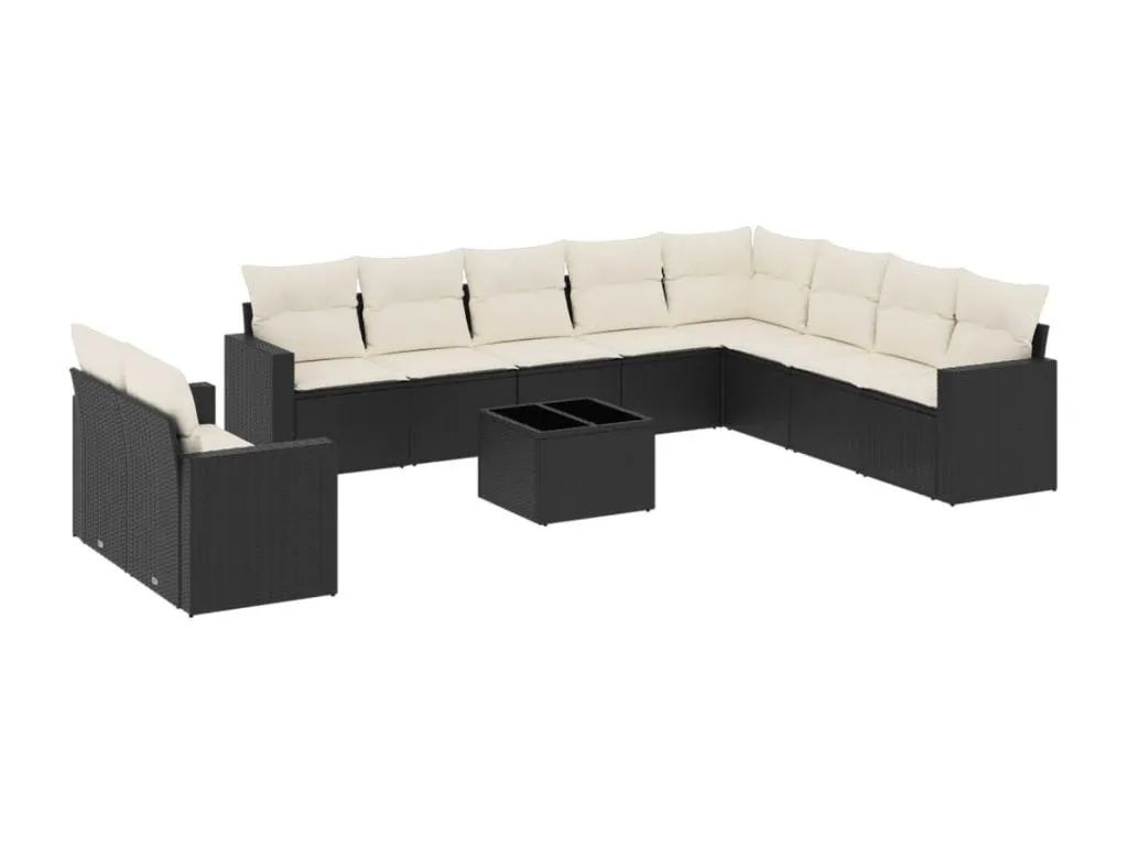 Set de Sofás de Jardín de 11 Piezas con Cojines en Ratán Sintético Negro  TJ0566399