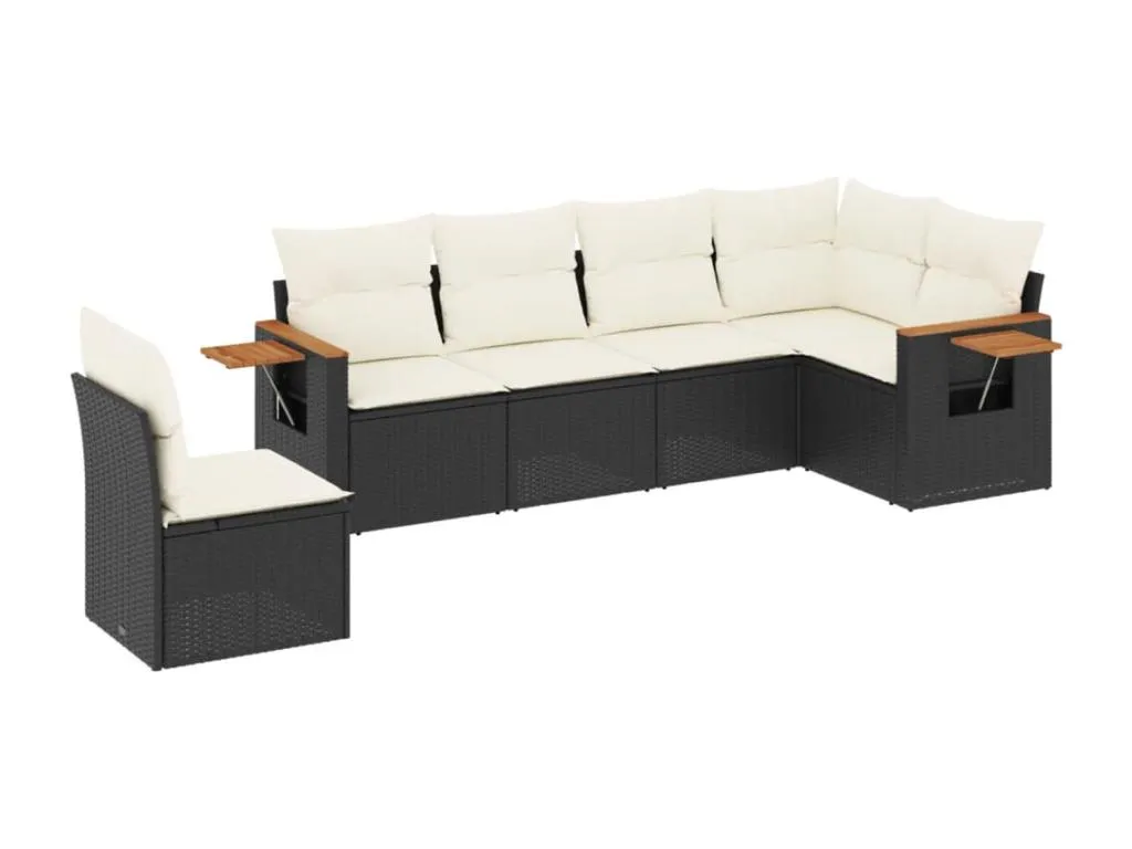Set de sofás de jardín 6 piezas y cojines ratán sintético negro 26903PDLT