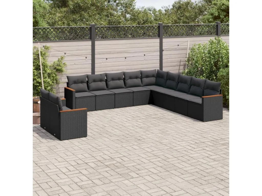 Set de sofás de jardín 11 pzas y cojines ratán sintético negro 81097diue