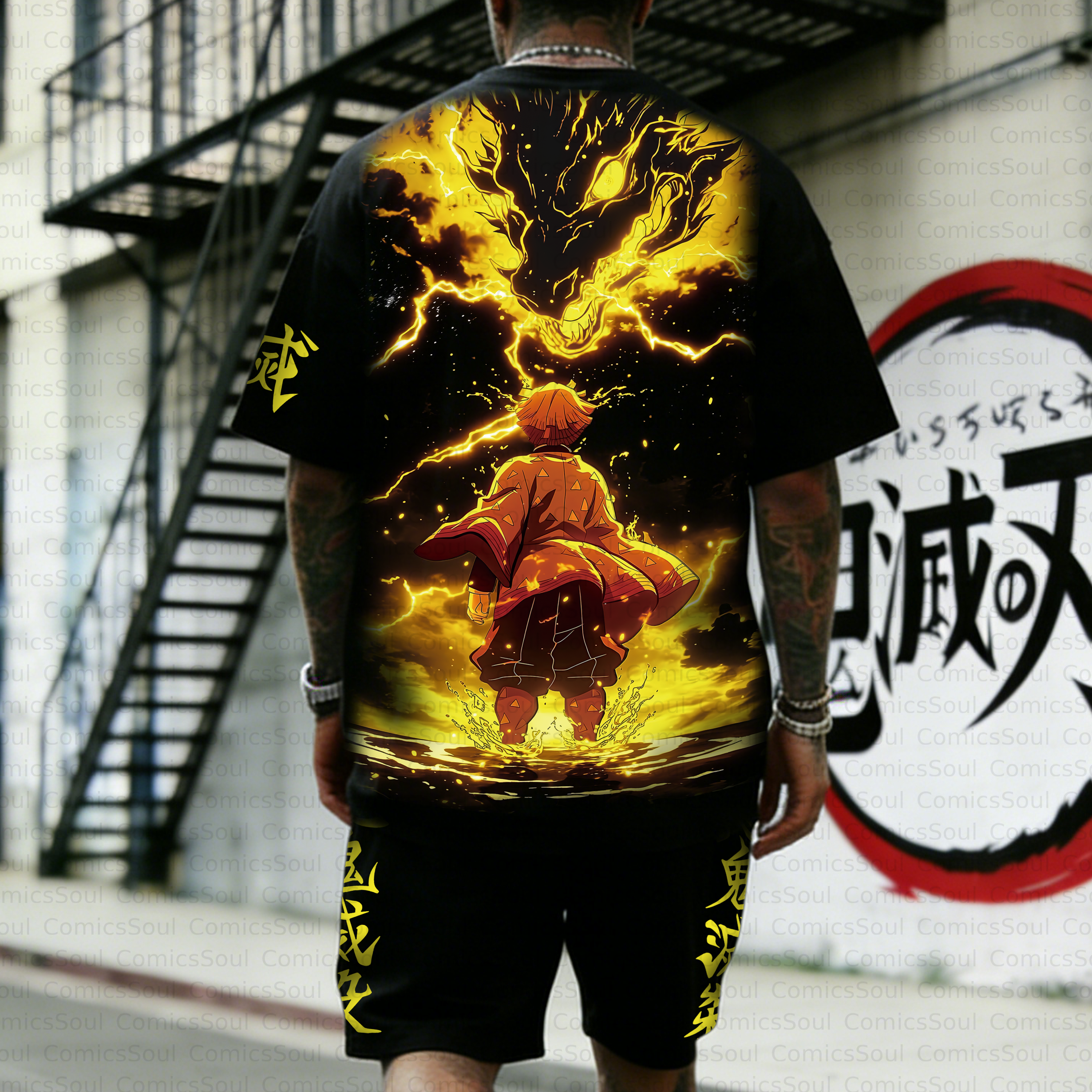 Unisex Anime Inspired Vintage T-shirt& Shorts 2 Pieces Set