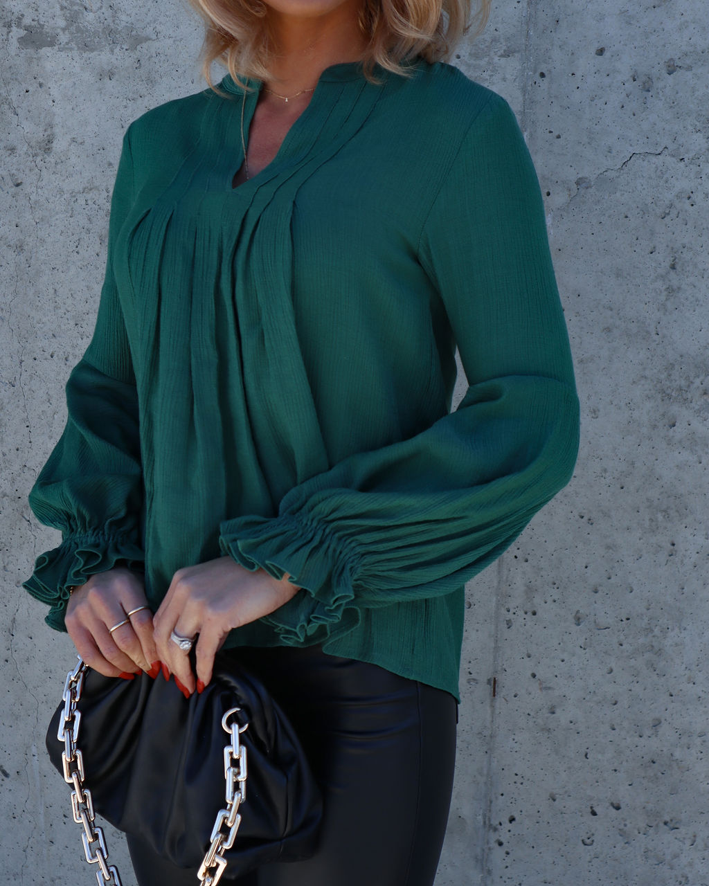 Golden Age Ruffle Peasant Top - Green - Se7enfashion