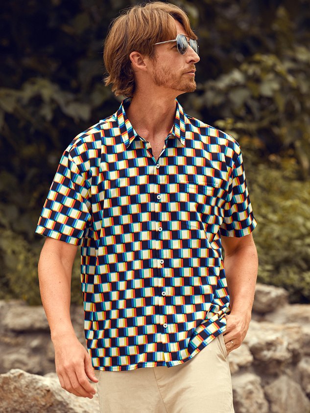 Funky Checkerboard Chest Pocket Short Sleeve Shirt