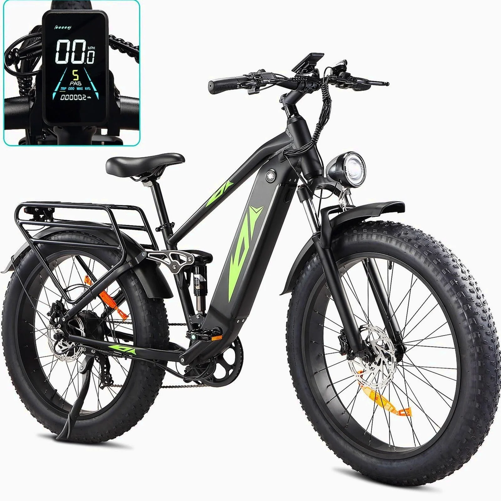 Adult Electric Bike 1000W 48V 17.5AH, 26 Fat Tire, Full Suspension, 28MPH, 7 Speed, 60Miles Range, Black - Image 2 Adult Electric Bike 1000W 48V 17.5AH, 26 Fat Tire, Full Suspension, 28MPH, 7 Speed, 60Miles Range, Black - Image 2