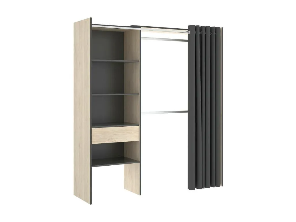 Armario Hogarmini Estructura para vestidor con cortina Perchero abierto 160x50h205 cm Hogarmini y Antracita davk60854