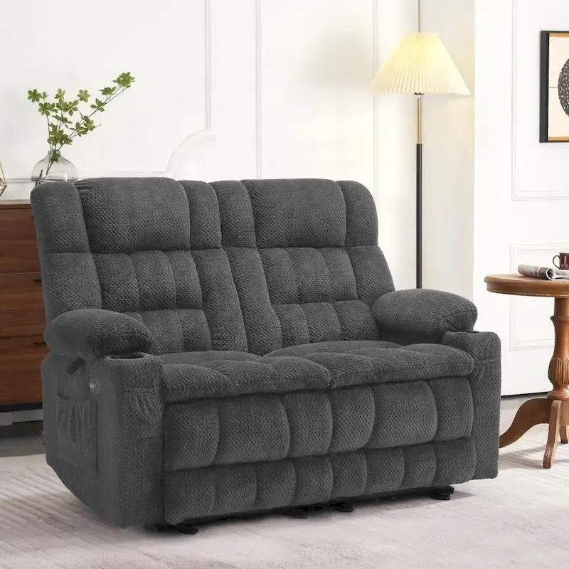MCombo Power Loveseat Recliner, Electric Reclining Loveseat Sofa with Heat and Vibration, Cupholders, USB Charge Ports RS6314