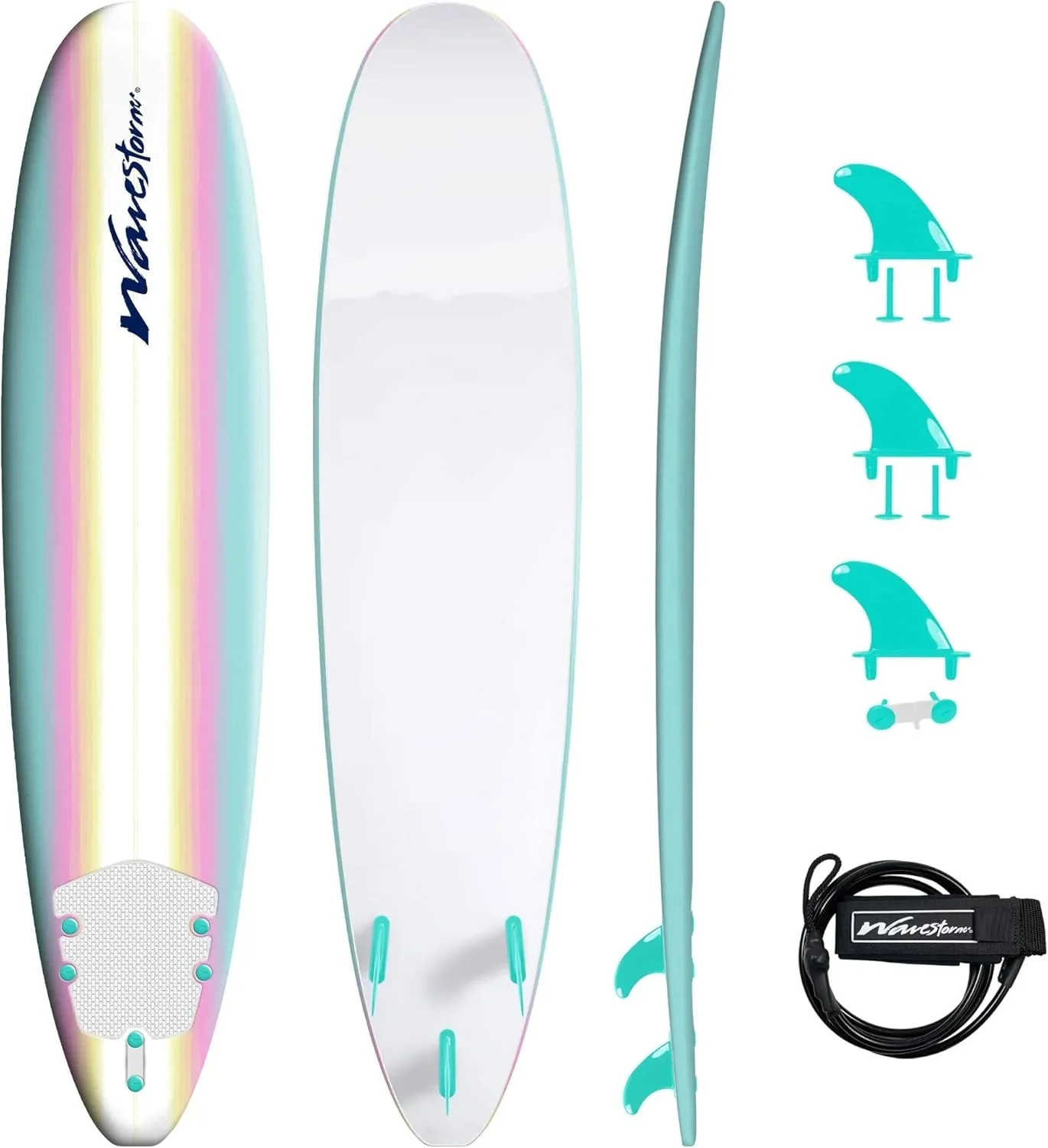 8ft Soft Top Foam Surfboard, EPS Core, 3 Stringers, Wax-Free Longboard, 200lb Capacity - Image 11 8ft Soft Top Foam Surfboard, EPS Core, 3 Stringers, Wax-Free Longboard, 200lb Capacity - Image 11