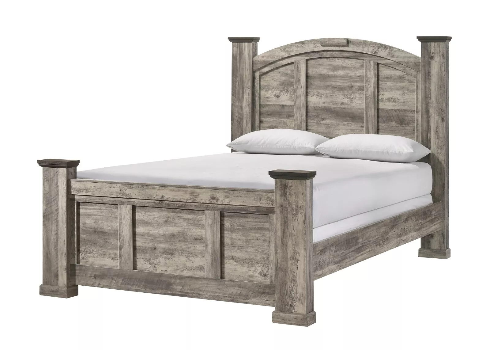 Rustic Gray Poster King Size 3pc Bed Set Storage Chest Nightstand Furniture - Image 2