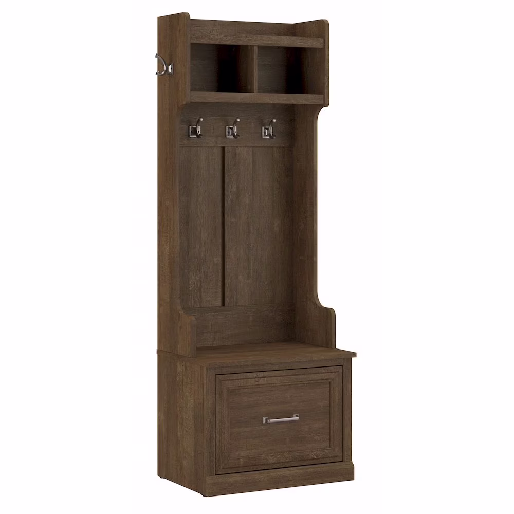 Woodland 24W Hall Tree & Shoe Bench w/ Drawer in White Ash - Engineered Wood - Image 3