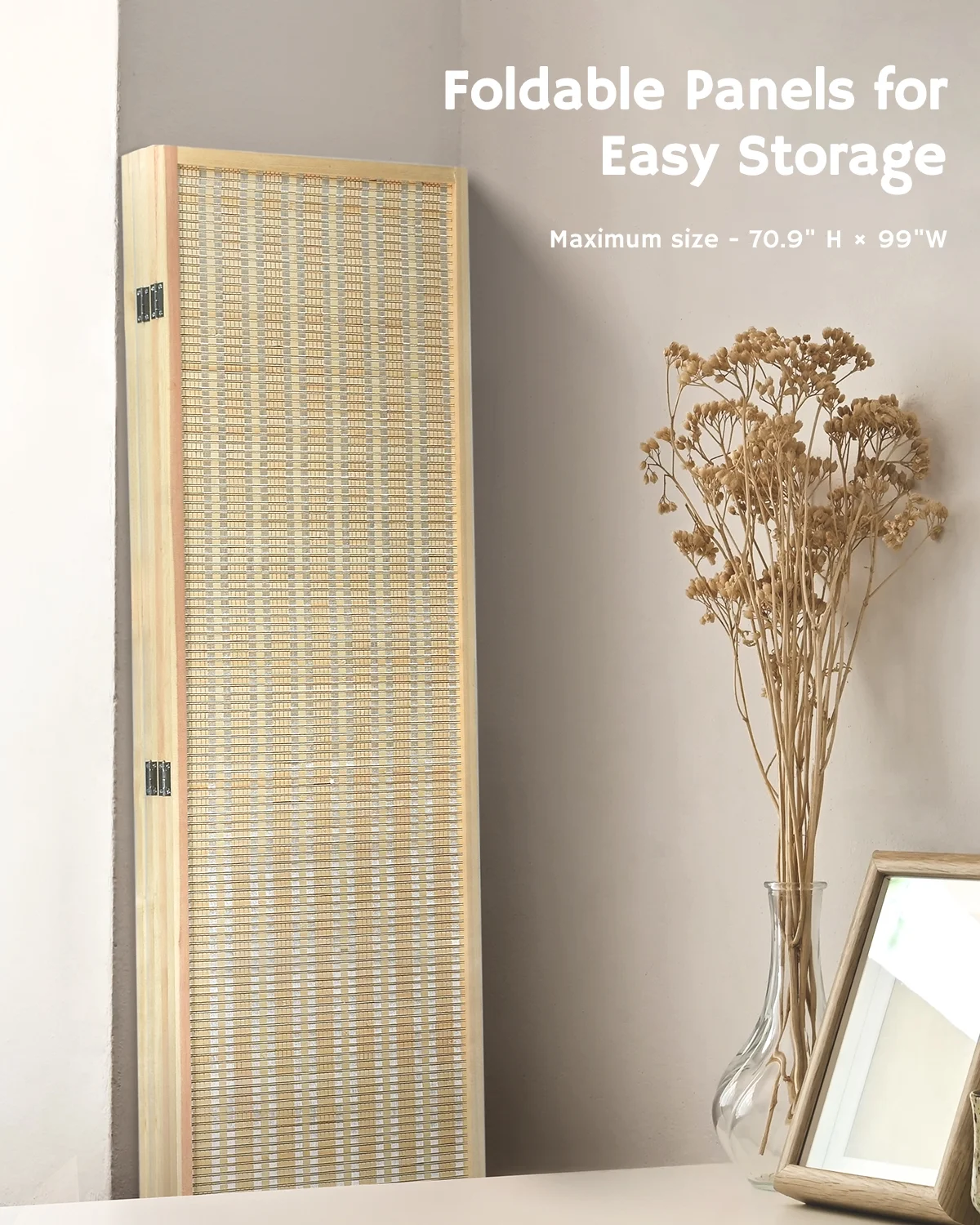 JOSTYLE 4-Panel Room Divider 6ft Tall Extra Wide Folding Privacy Screen with Diamond Double-Weave Divider for Room Separation Freestanding Red Brown - Image 15