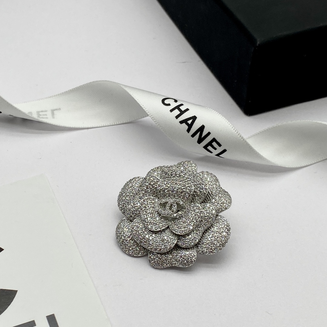 Chanel Silver Camellia Flower Brooch - Original Replica Club