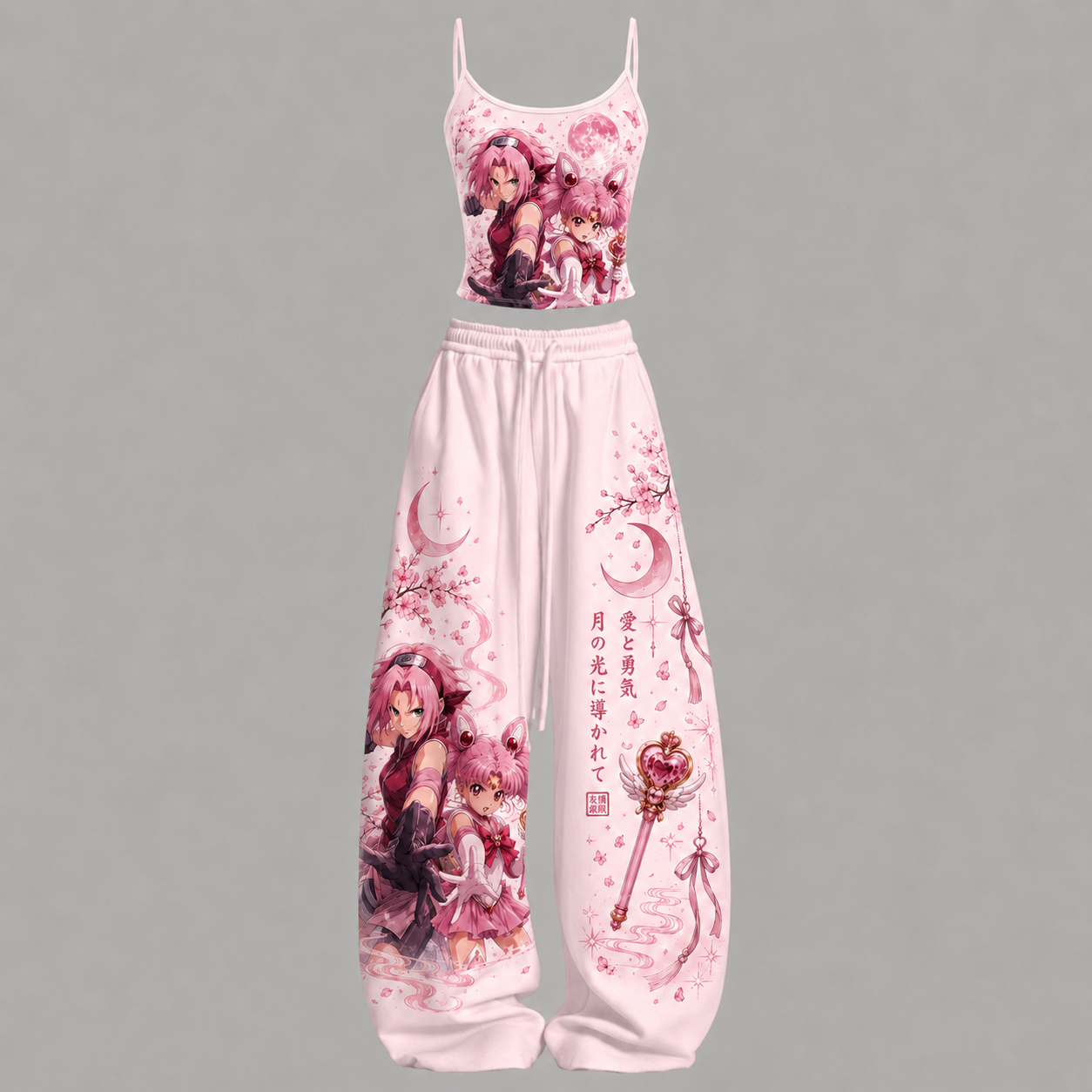 Naruto x Sailor Moon Top & Elasticated Trousers Two-Piece Set
