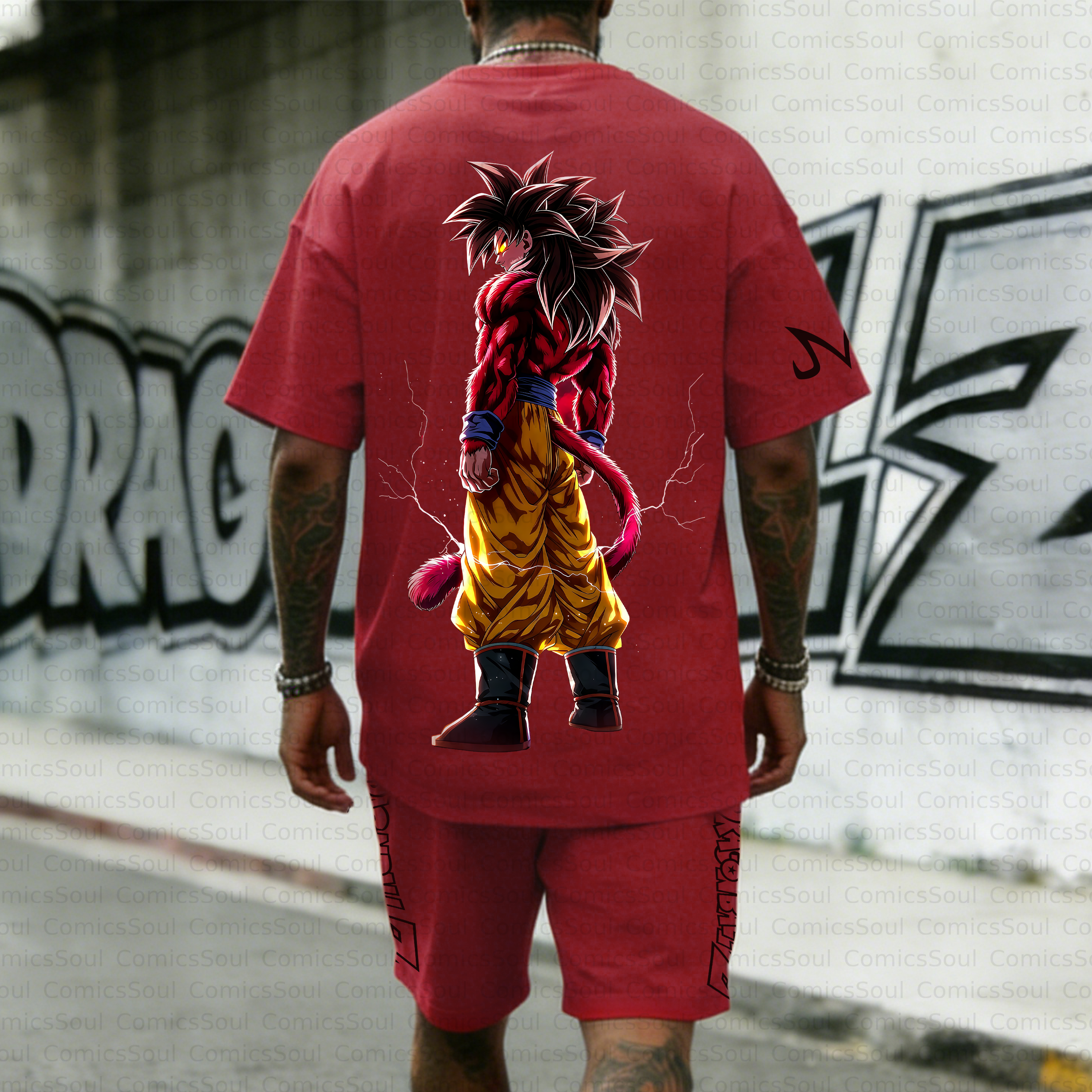 Unisex Anime Inspired Vintage T-shirt& Shorts 2 Pieces Set