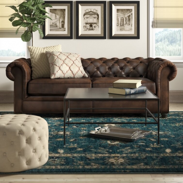 WAYFAIR Owen 84" Genuine Leather Rolled Arm Chesterfield Sofa