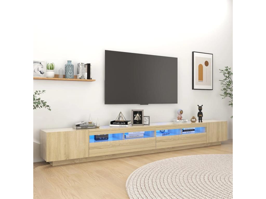 Armario TV con luces LED color roble Nestliq 300x35x40 cm
