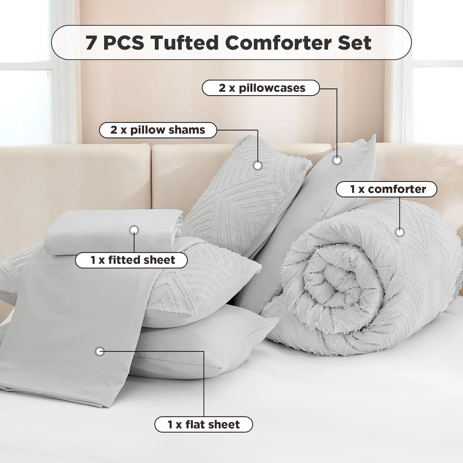 Queen Comforter Set 7 Piece Dark Emerald Green - Bed in a Bag Queen Boho Lightweight Fluffy Tufted Bedding Sets with Comforter, Sheets, Pillowcases & Shams - Image 21