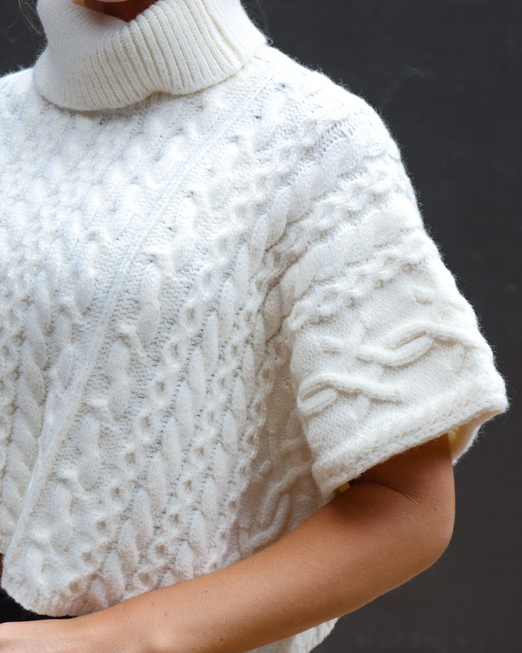 Adalynn Cable Knit Turtleneck Sweater Vest - Cream - Se7enfashion