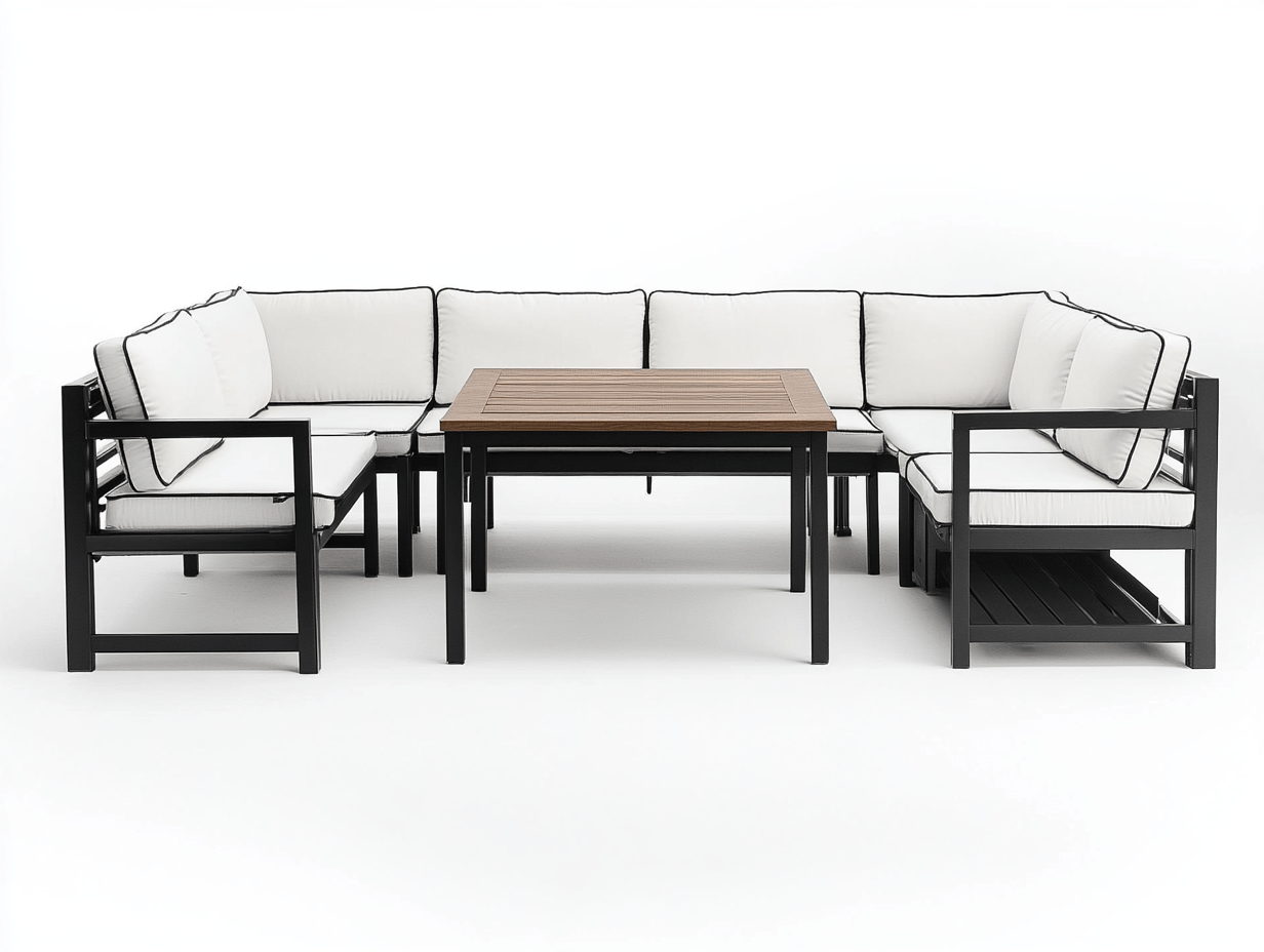 Conjunto de Sofá Modular para Jardín en Esquina Aluminio Cojines Blancos