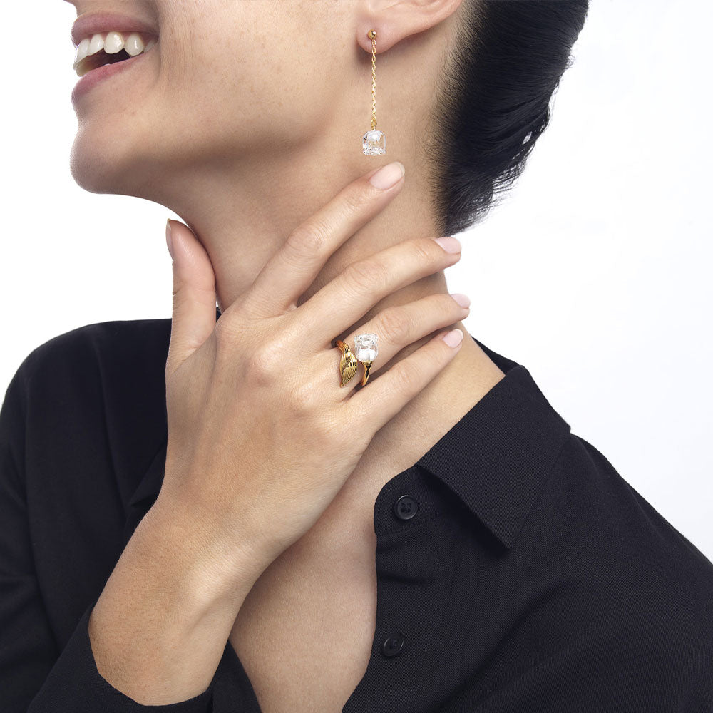 BAGUE MUGUET - CRISTAL INCOLORE, PLAQUÉ OR JAUNE 18 CARATS