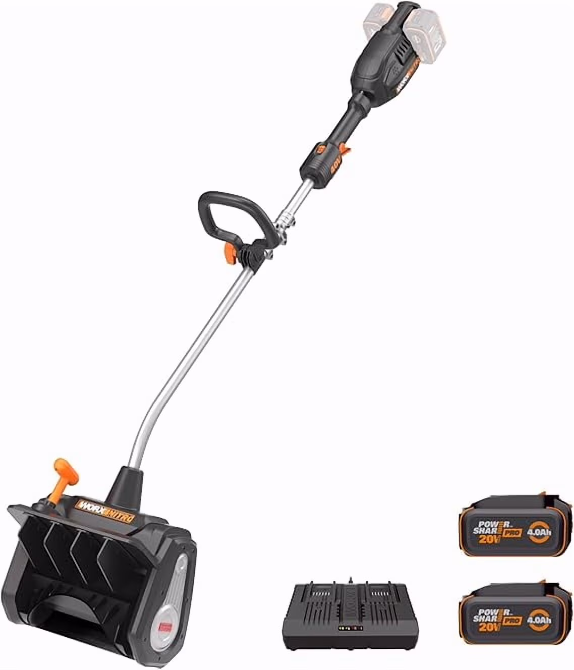 WORX Nitro 40V 12'' Cordless Snow Thrower, Electric Snow Shovel, (2 X 4.0 Ah Battery Charger Included)