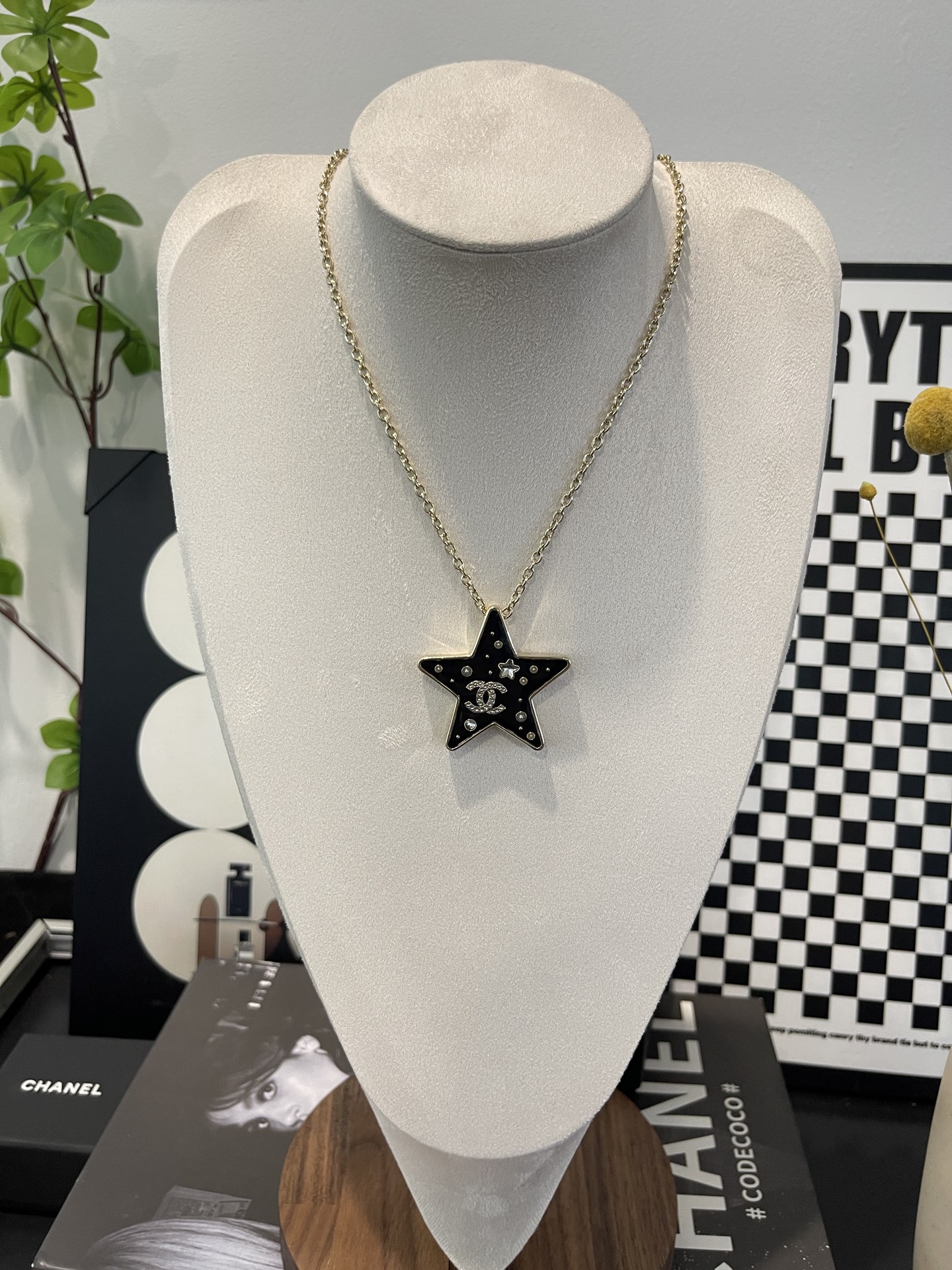 Chanel Diamond Paved Black Enamel Star Pendant Necklace - Original Replica Club