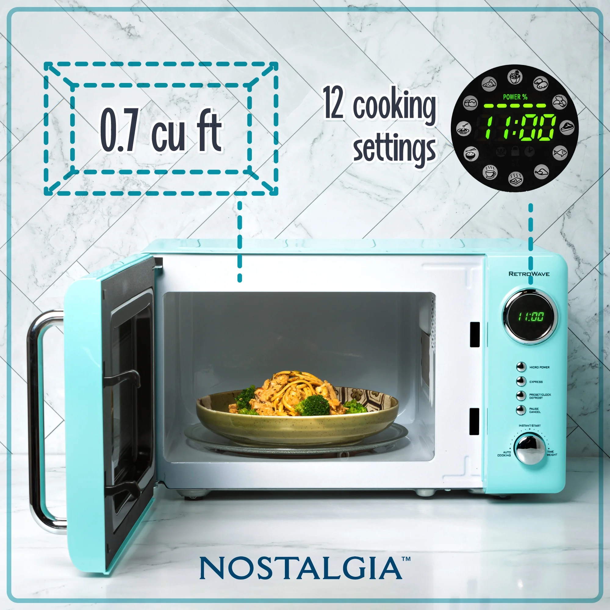 Nostalgia Retro Compact Countertop Microwave Oven - 0.7 Cu. Ft. - 700-Watts with LED Digital Display - Child Lock - Easy Clean Interior - Orange - Image 21