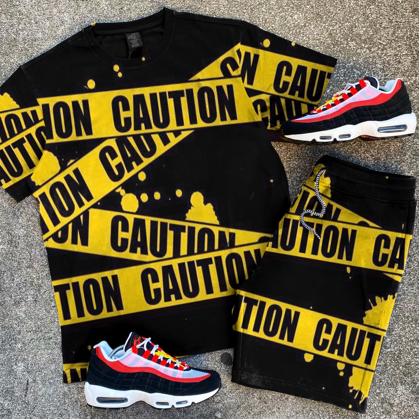 Suitmens Men's CAUTION Short Sleeve T-Shirt Set  041