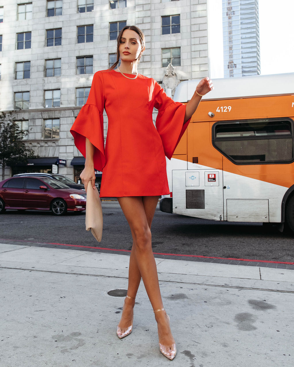 After Work Social Ruffle Sleeve Mini Dress - Red - Se7enfashion