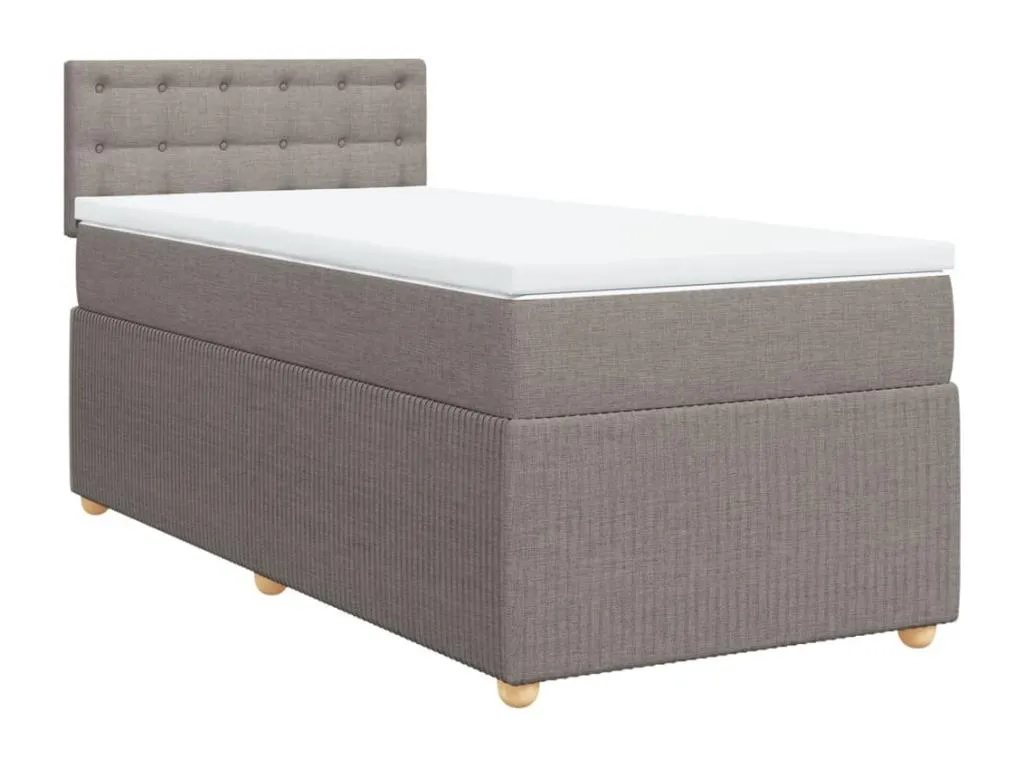 Cama box spring con colchón tela gris taupe 80x200 cm wpd3523037
