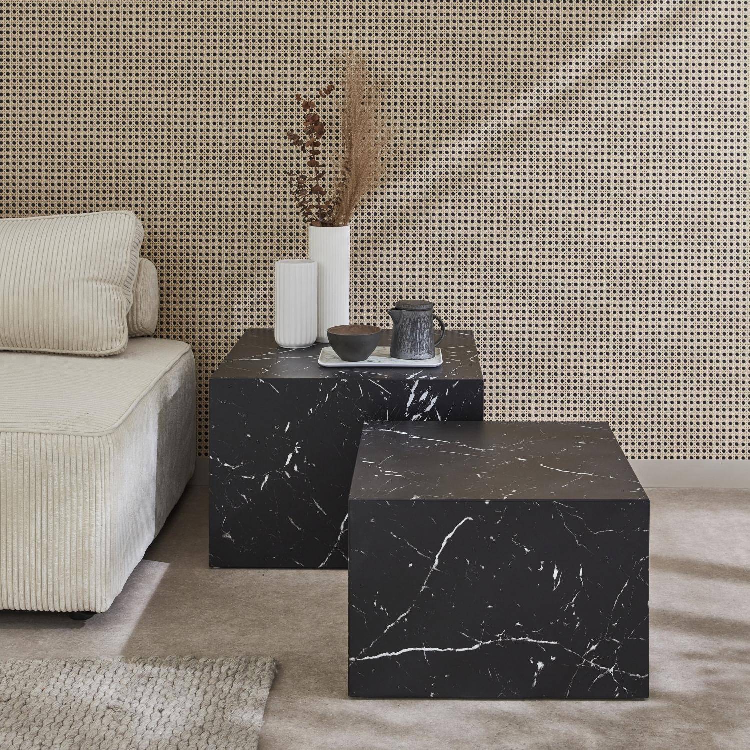 Paros - Mesa de centro cuadrada con efecto mármol, set de 2