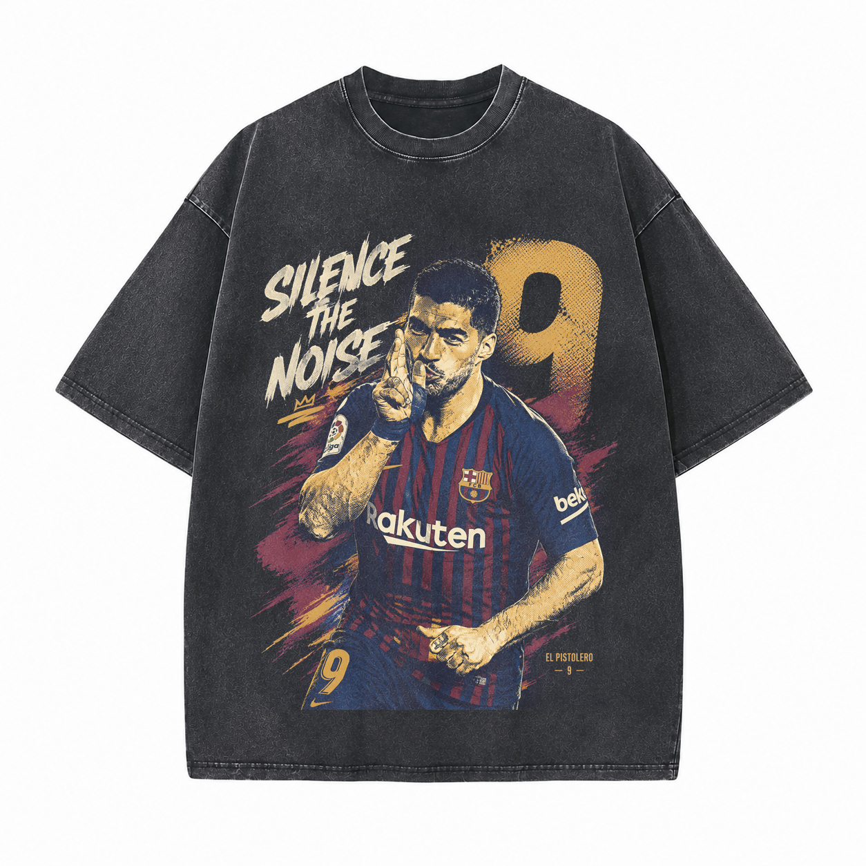 Silence The Noise Football Athlete No.9  Printed Unisex Washed T-Shirt