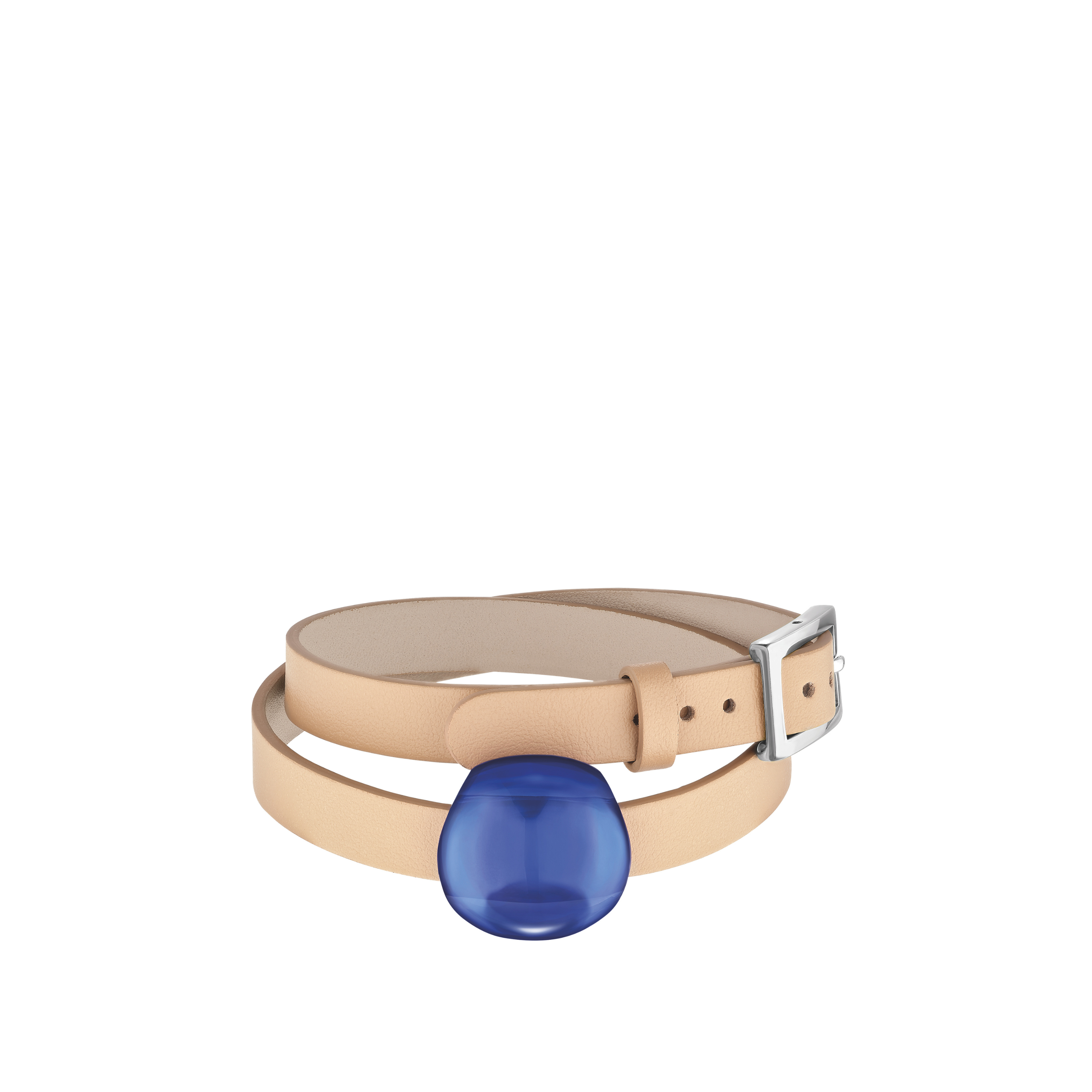BRACELET CUIR CABOCHON - CRISTAL BLEU CAP FERRAT, ARGENT