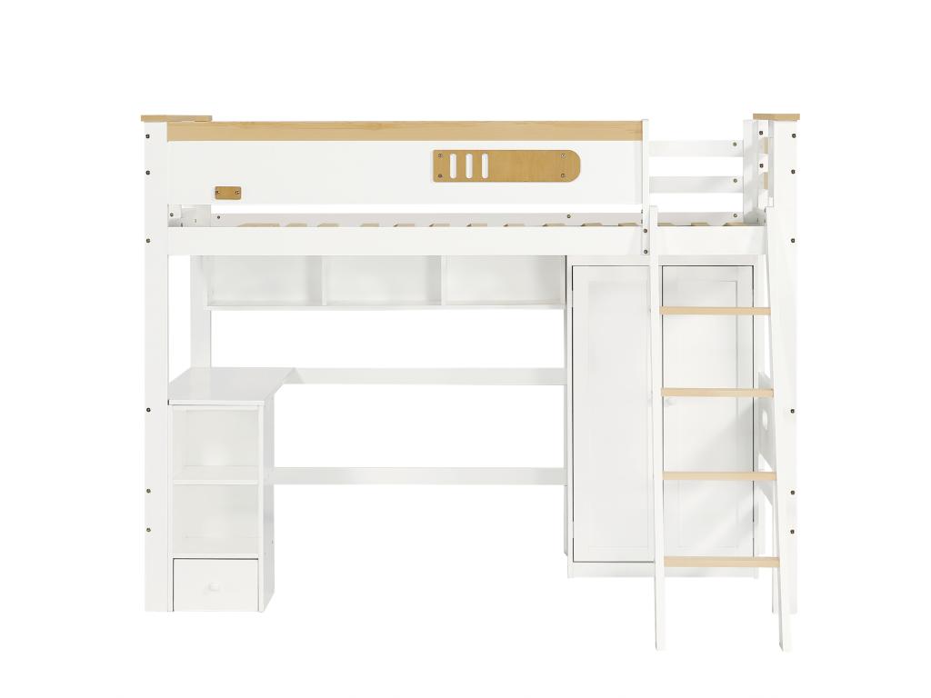 Lámpara superpuesta para niños 90x200 cm - con jardín-corps - mesa y armario - échelle - blanc y couleurs naturelles