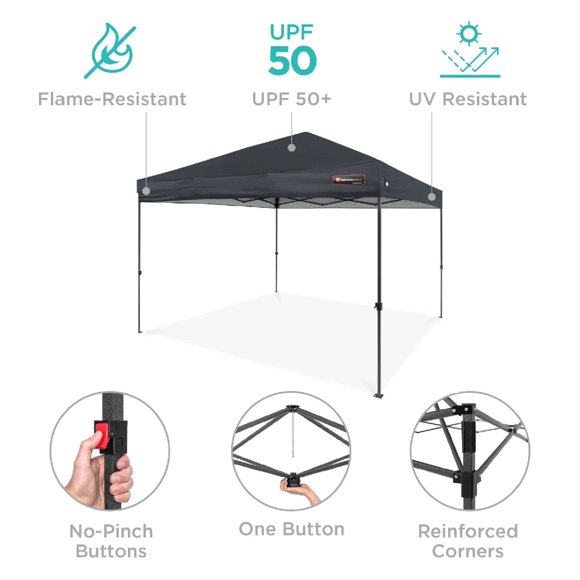Best Choice Products 10x10ft Easy Setup Pop Up Canopy w/ 1-Button Setup, Wheeled Case, 4 Weight Bags - White - Image 248