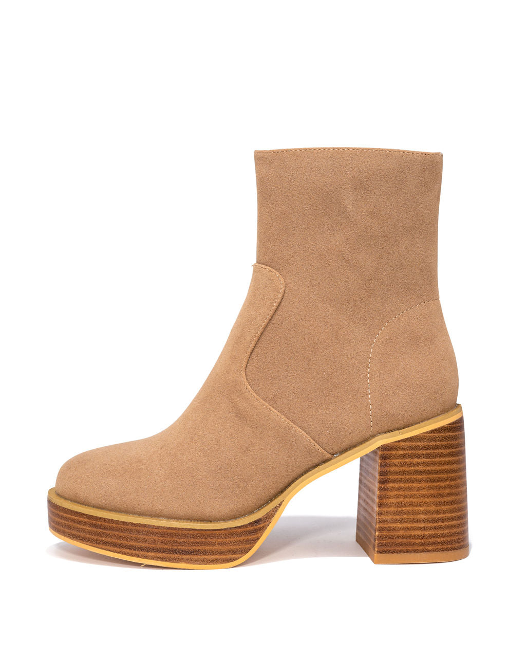 Misha Heeled Faux Suede Platform Bootie - Khaki - Se7enfashion