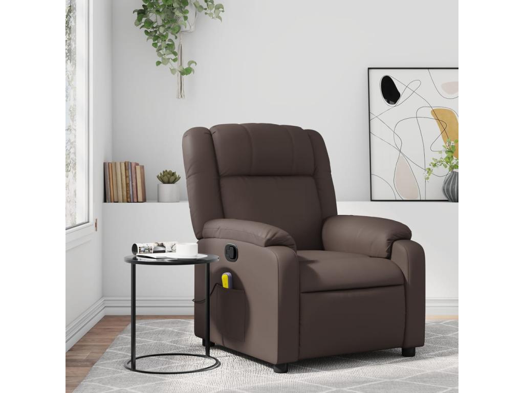Sillón de masaje reclinable cuero sintético marrón