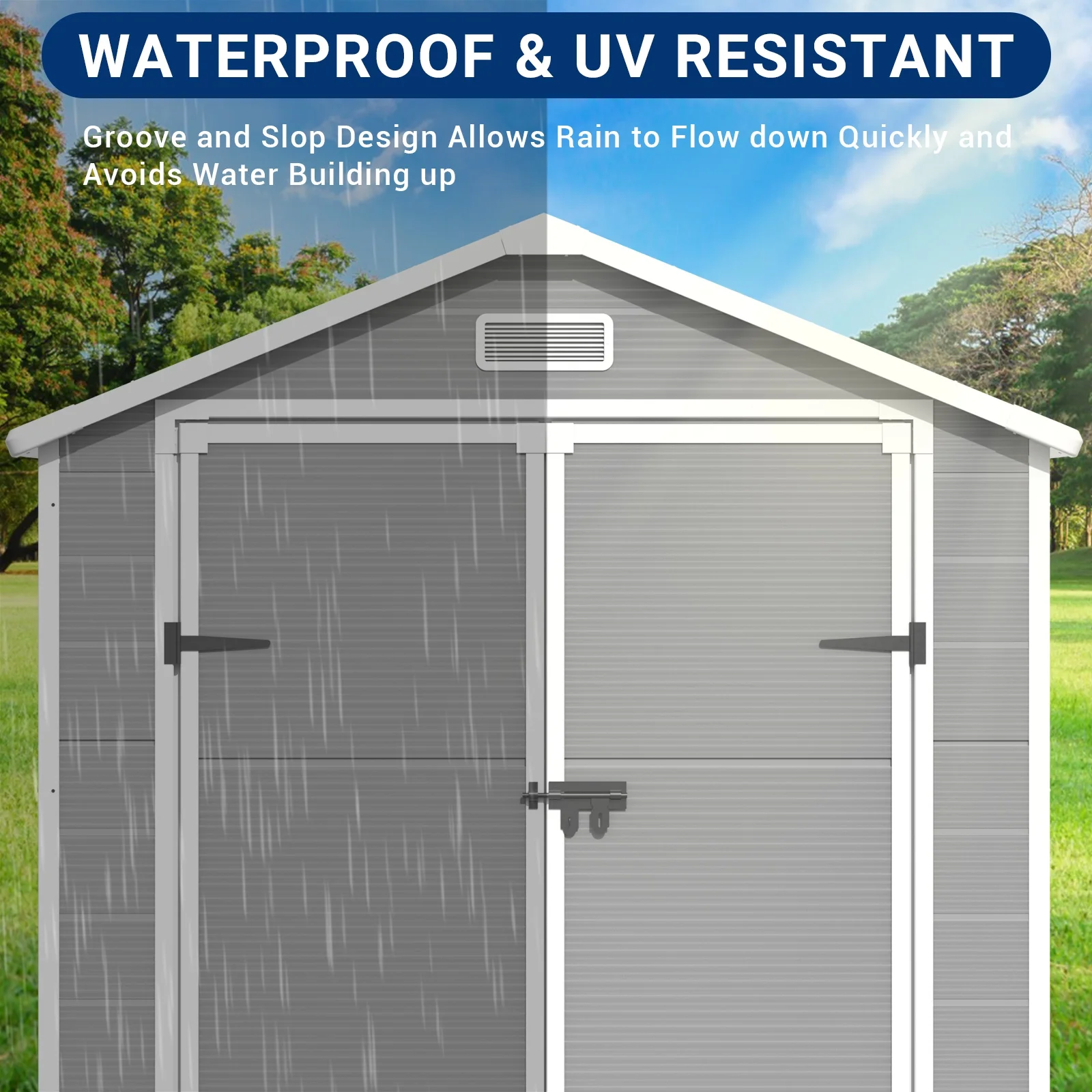 ELPOSUN Outdoor Storage Shed 6x4.5 ft, Resin Outside Sheds & Outdoor Storage Plastic for Trash Can, Bike, Lawnmower, Generator, Tool Shed with Lockable Door for Backyard, Lawn, Patio, Grey & White - Image 11