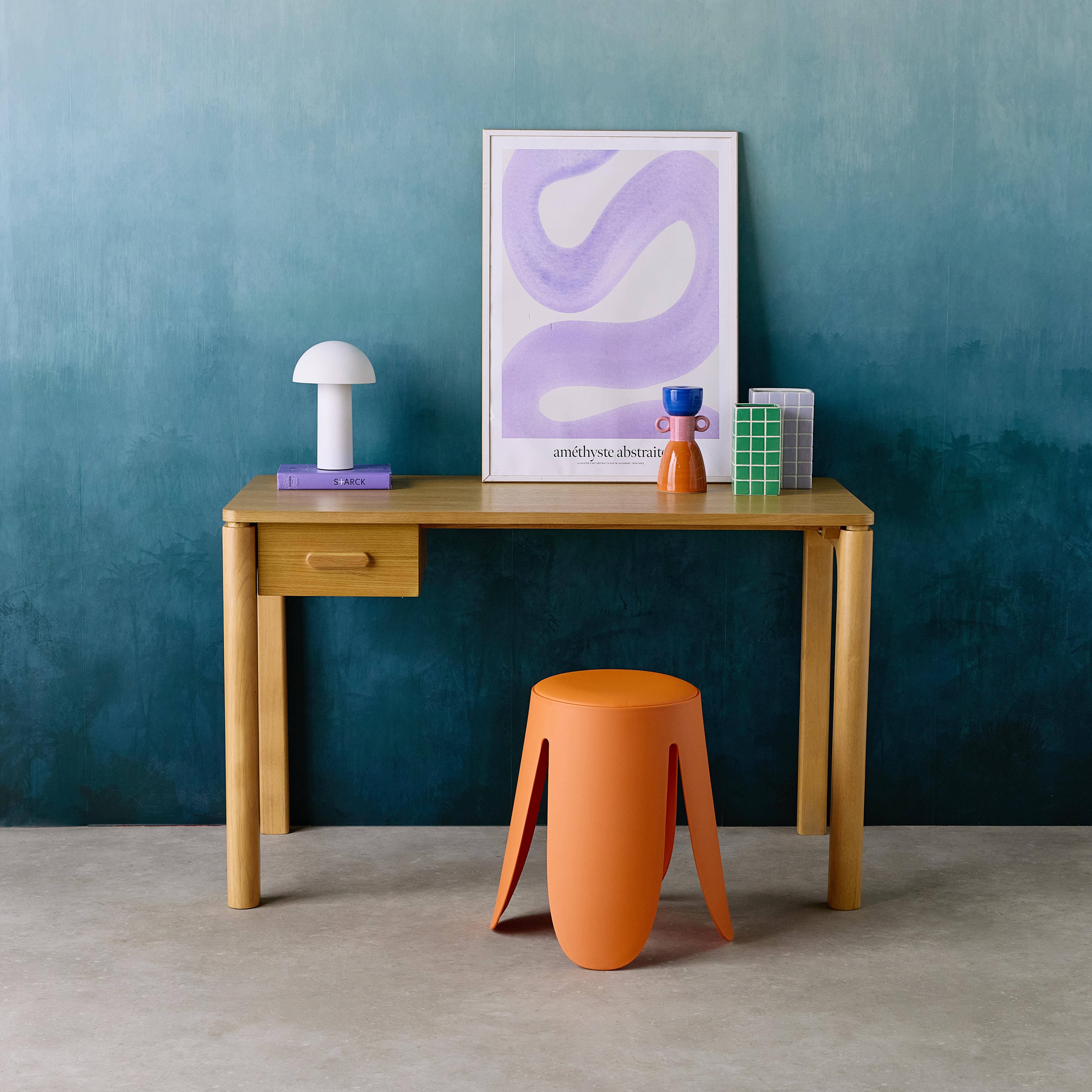 Garance - Escritorio de madera de hevea con chapa de roble, 1 cajón