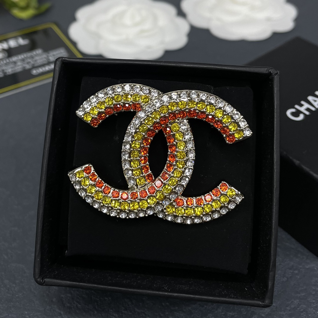 Chanel Full Paved Color Diamond CC Brooch - Original Replica Club