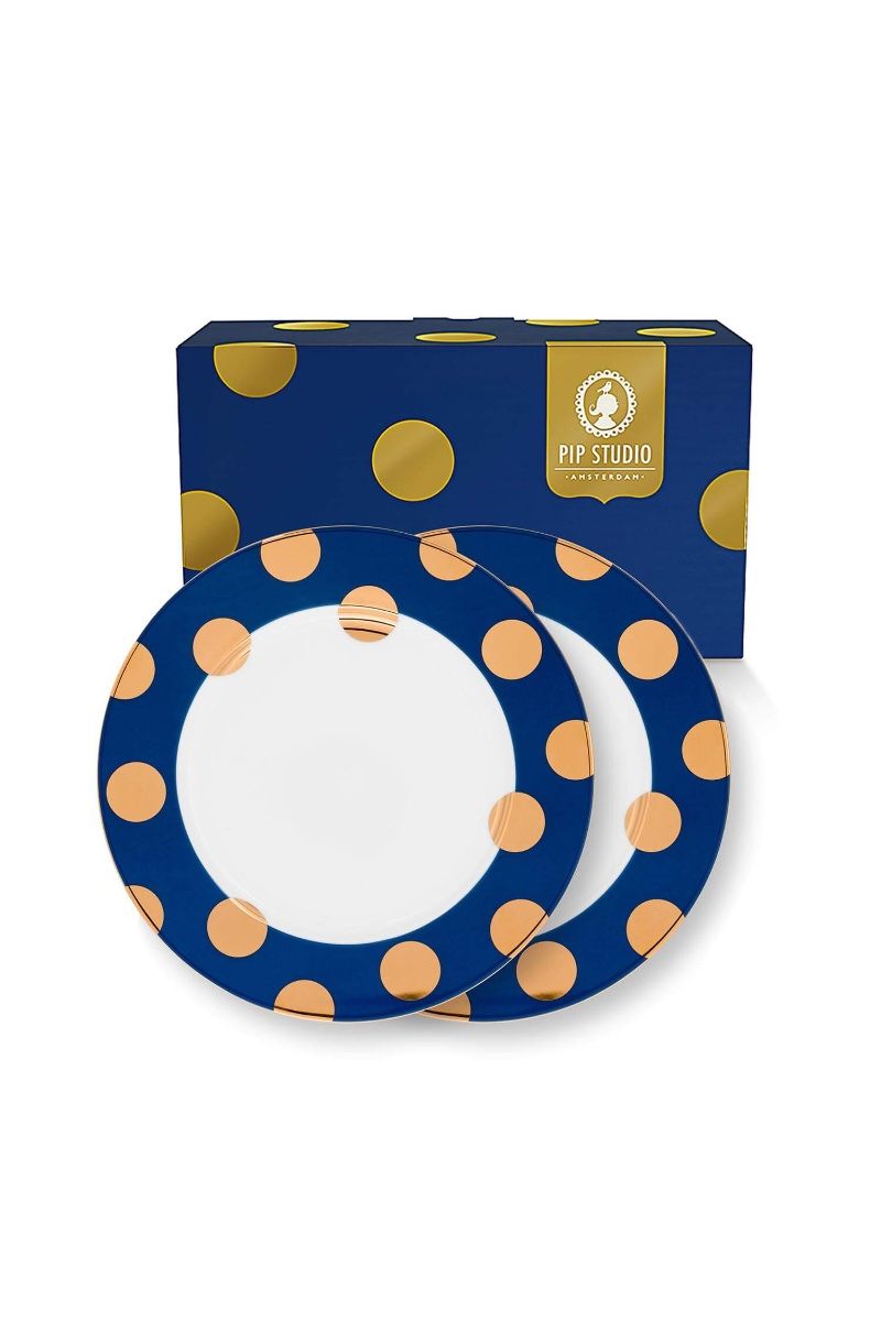Set/2 Plates Dot Delight Navy/Gold 23cm