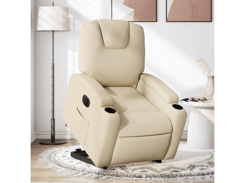 Sillón eléctrico reclinable elevable de tela color crema