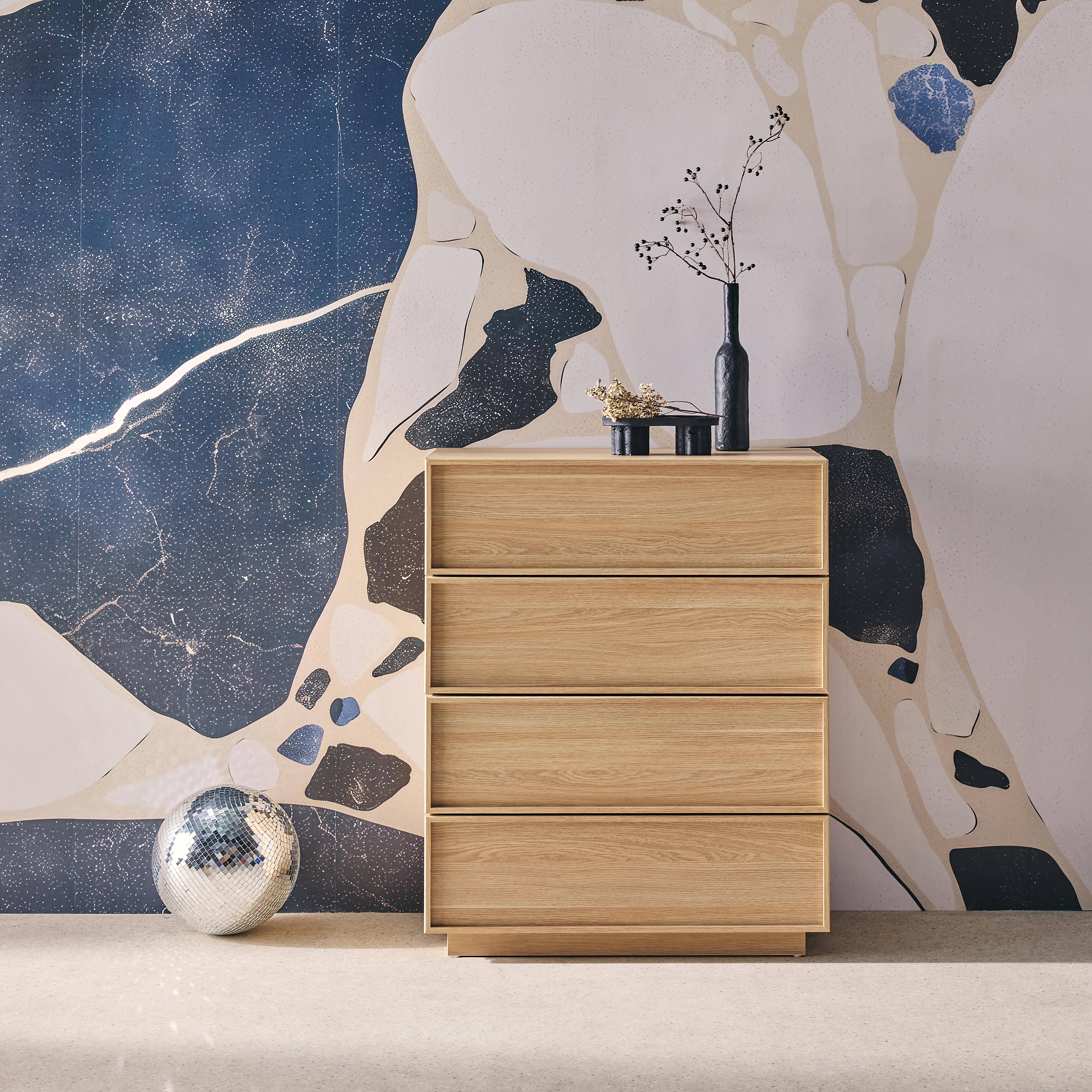 Kuba - Cómoda de almacenamiento con efecto madera, 4 cajones