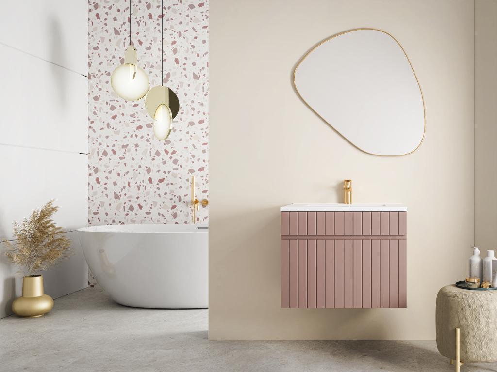 Mueble flotante rosa para lavabo - 60 cm - SATARA