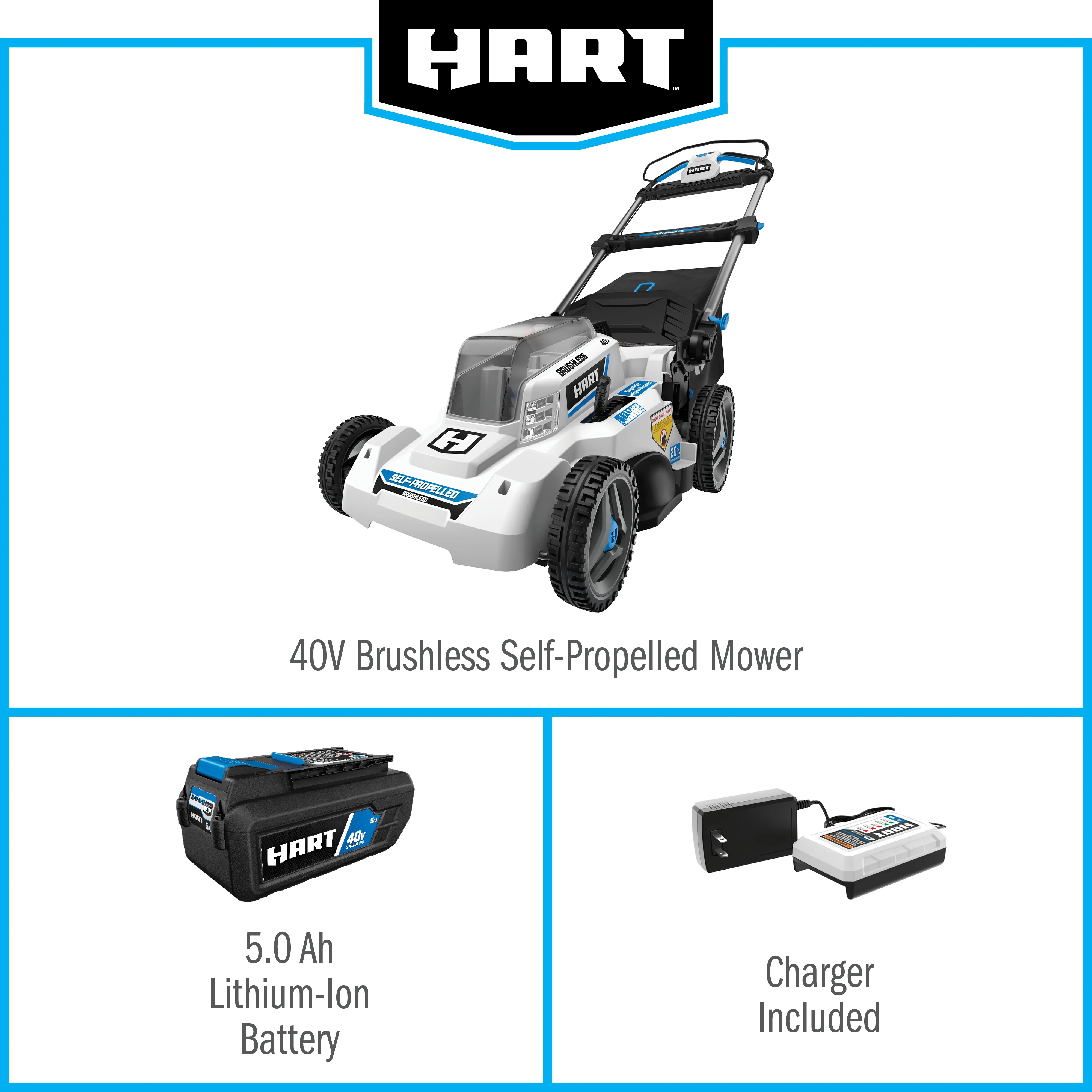 HART 40-Volt Cordless 20-inch Brushless Self Propelled Mower Kit, (1) 6.0 Ah Lithium-Ion Battery - Image 25