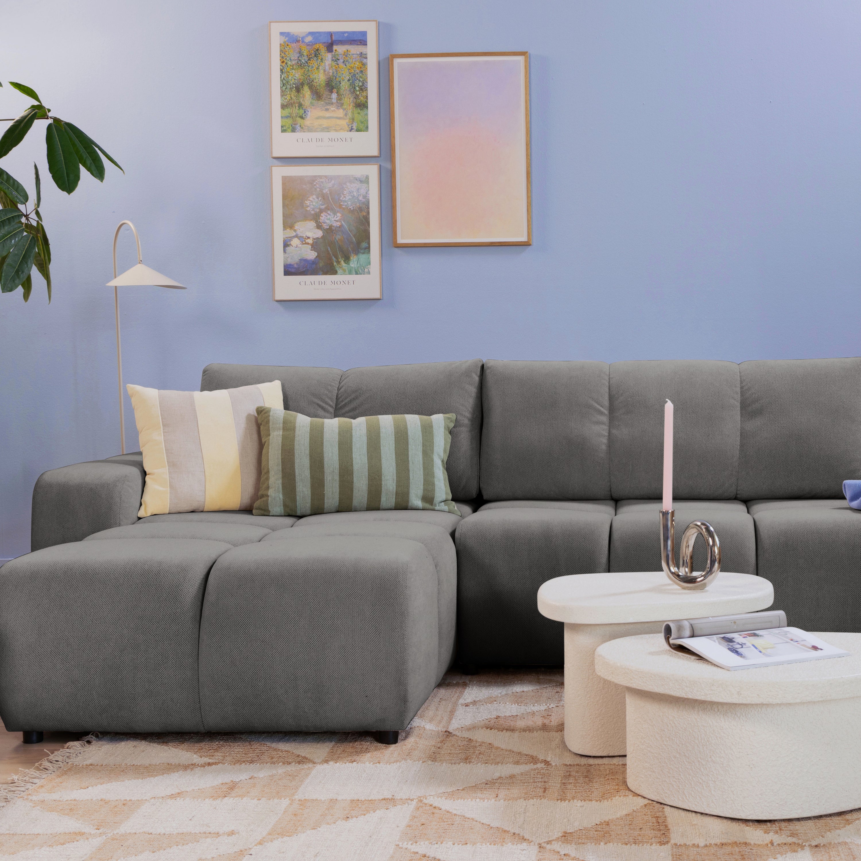 by fonQ Charme U-bank met Slaapfunctie - Weefstof - Grijs