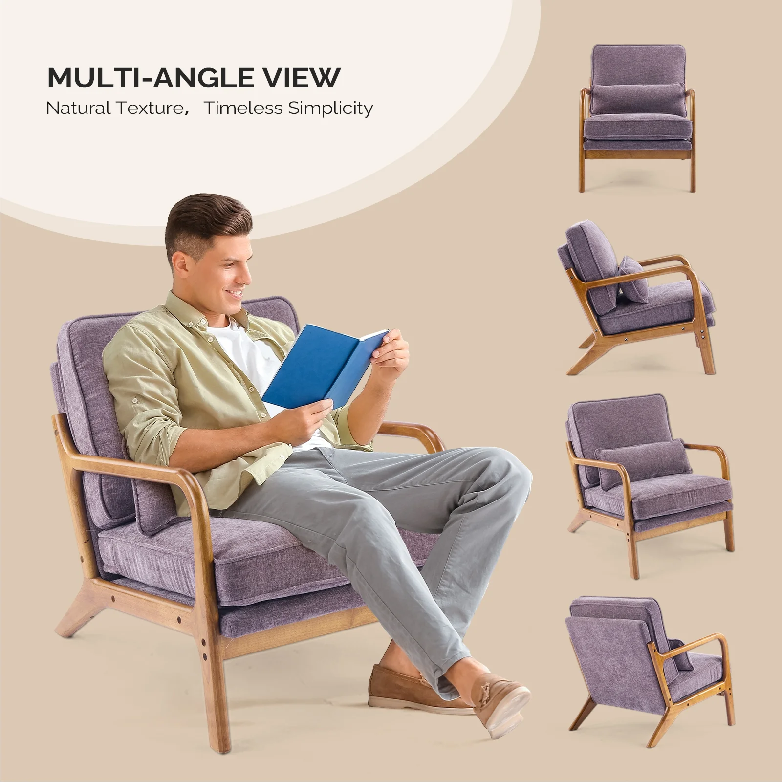 Ktaxon Accent Chair Corduroy Upholstered Armchair, Reading Club Chair with Pillow and Solid Wood Frame for Living Room Bedroom Furniture Off White - Image 51