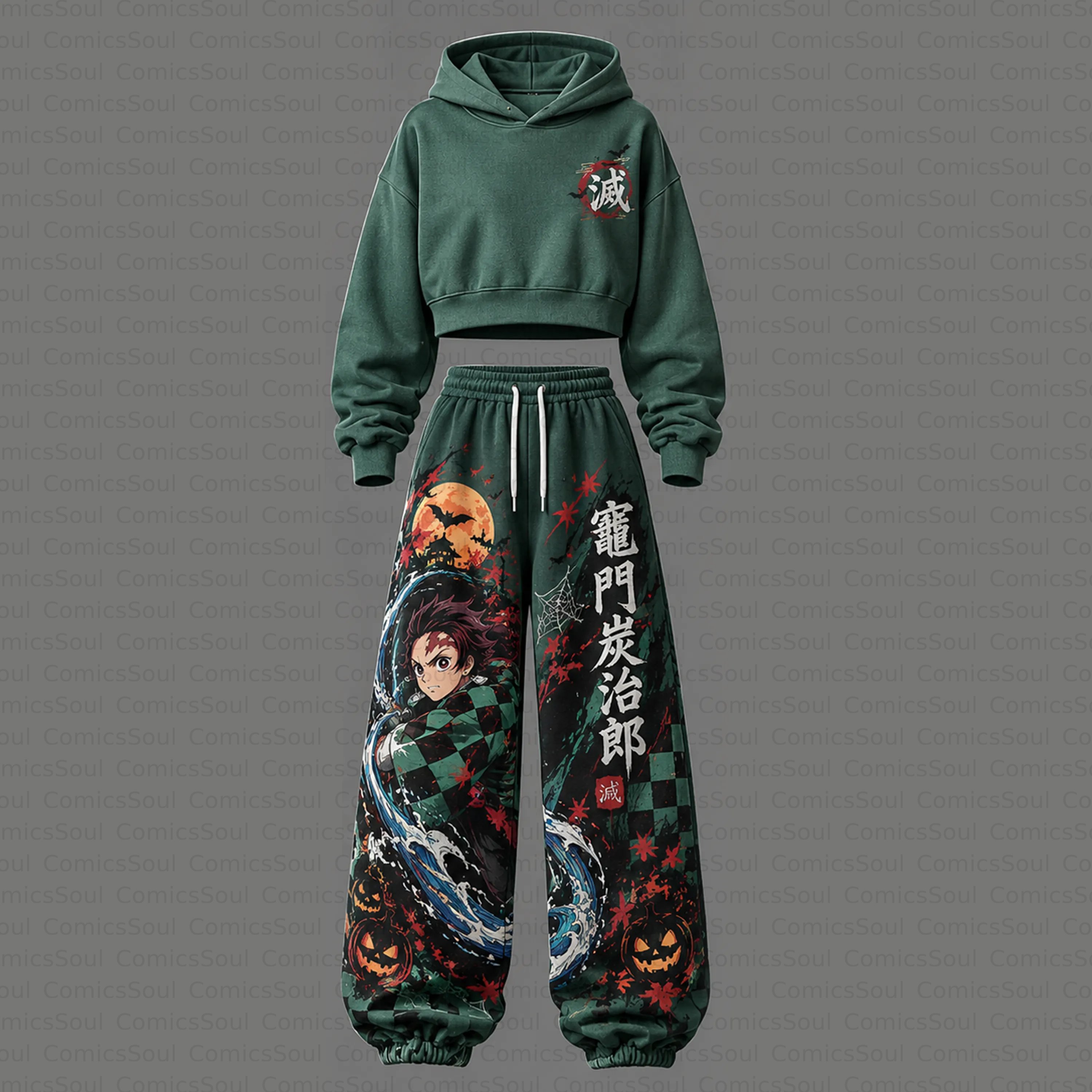 Demon Slayer Cropped Long Sleeve Hoodie & High Waist Jogger Pants Two Piece TeeThreads Sustain the Scene with Custom Apparel
