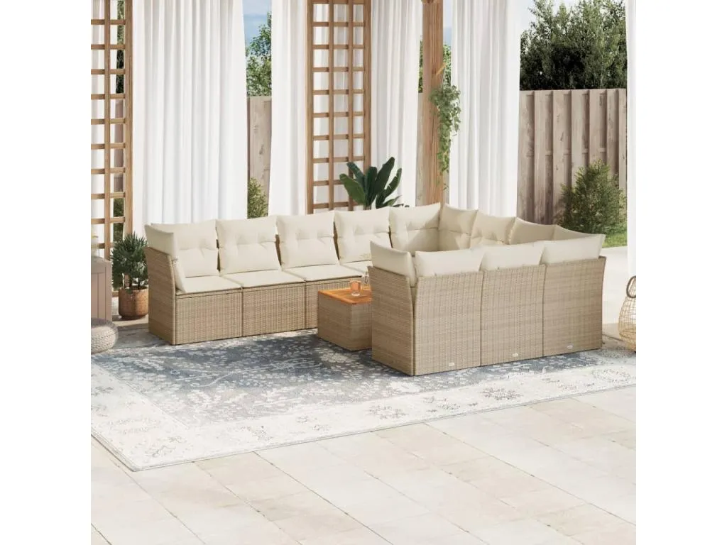 Set de sofás de jardín 11piezas con cojines ratán sintético beige NCDS09255
