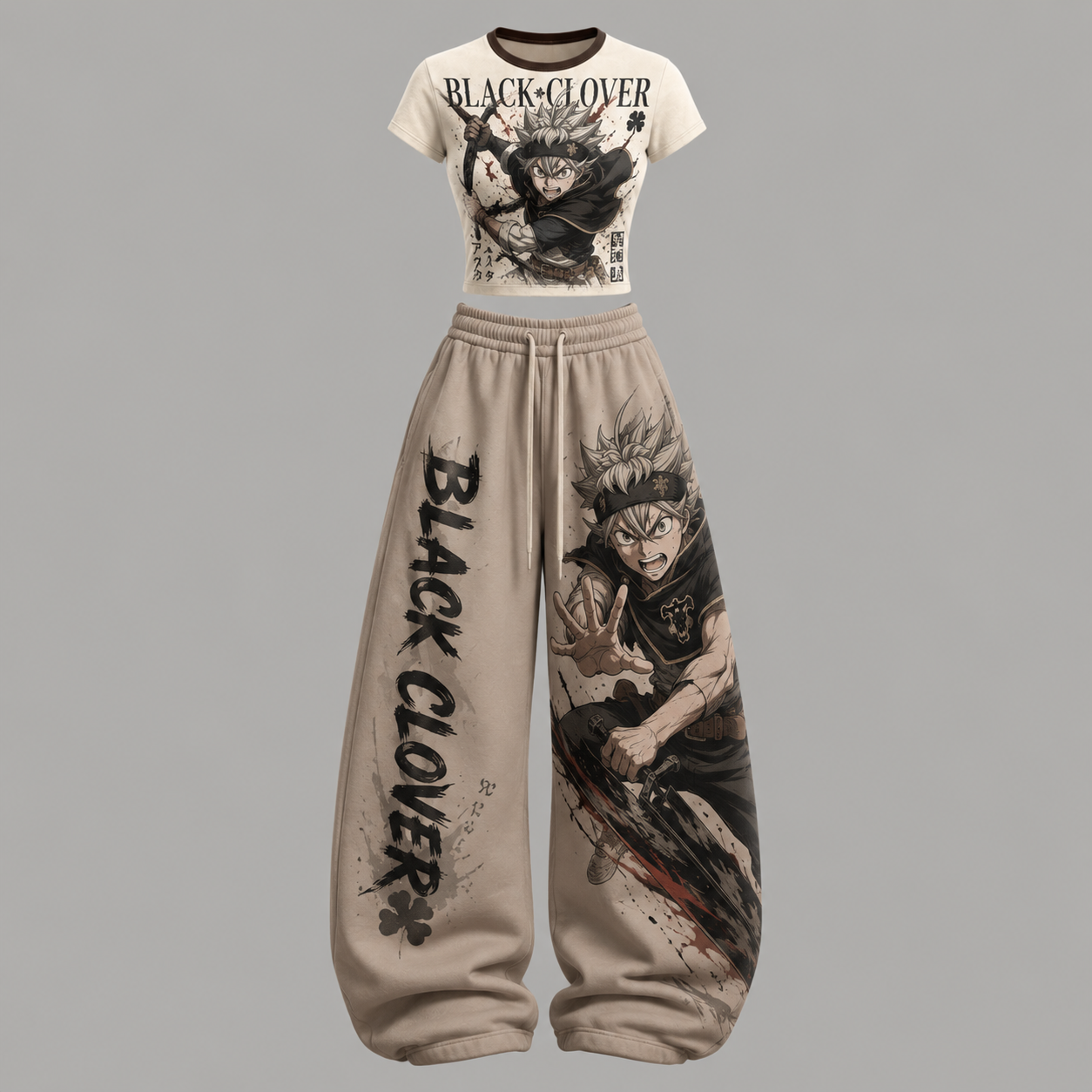 Black Clover T-Shirt & Elasticated Trousers Two-Piece Set