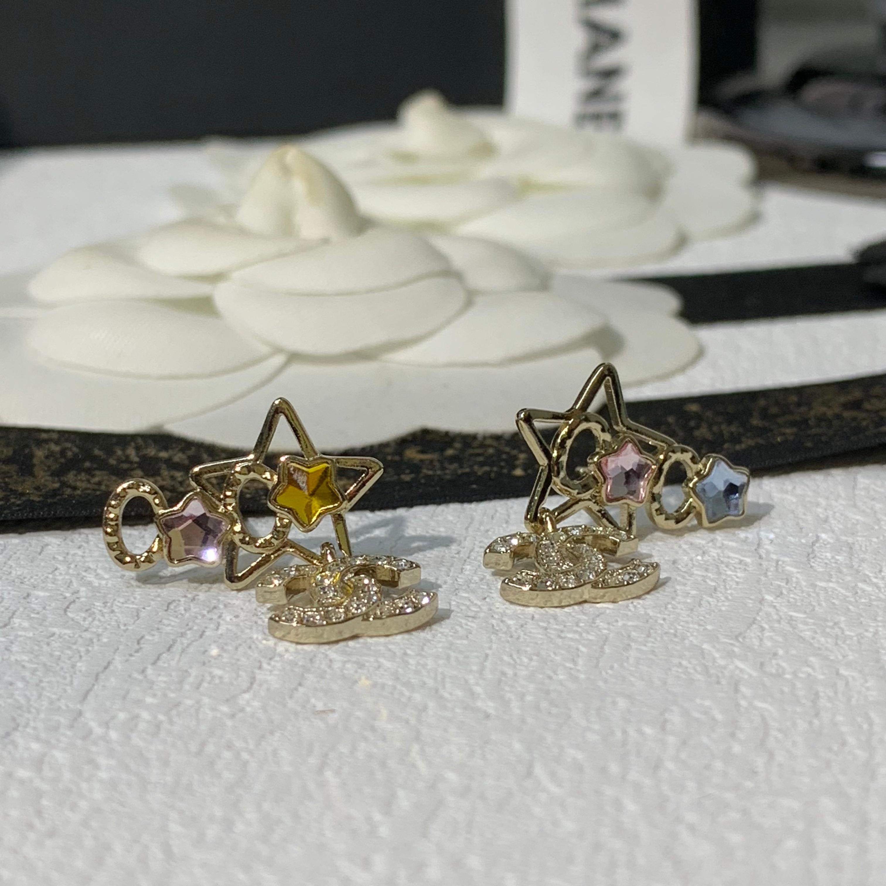 Chanel Asymmetric Color Gem Star Coco Drop Earrings - Original Replica Club