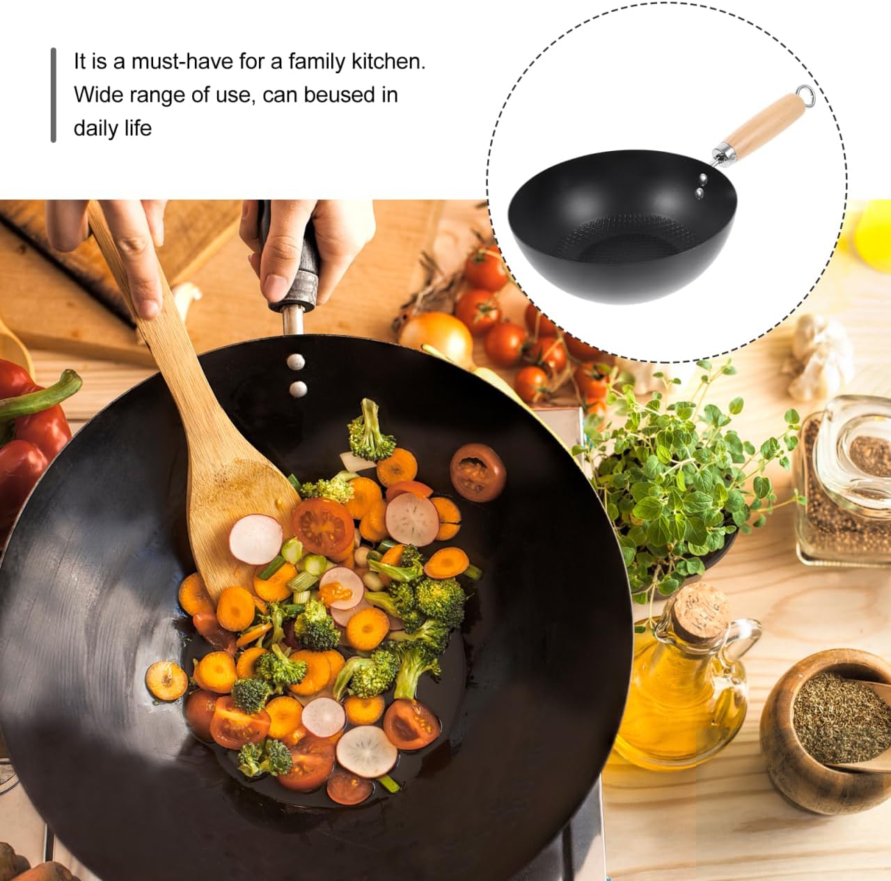 Cabilock Small Iron Pot Japanese Style Mini Wok 8 Inch Flat Bottom Cast Iron Pan for Single Serving Cooking Compatible with Induction Gas Electric Stoves